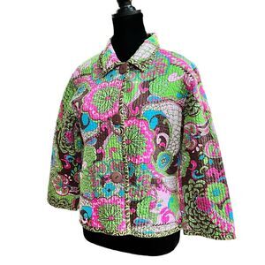 Quilted Cropped Jacket Women's Size Medium Grandmacore Lime Pink